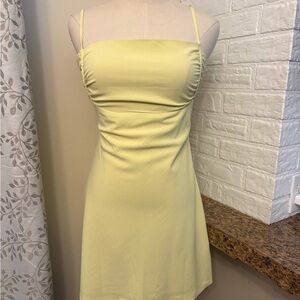 Elegant Yellow Spaghetti Strap Dress women’s small white fox